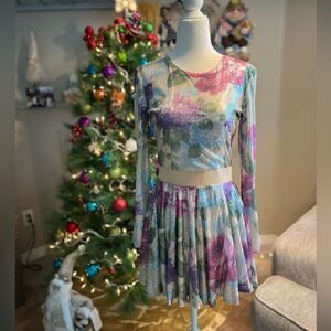 Maria Escote Women’s Floral Mini Party Dress with long sleeve